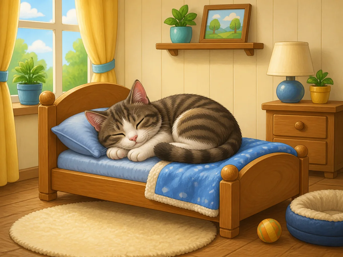 Gato durmiendo en una cama