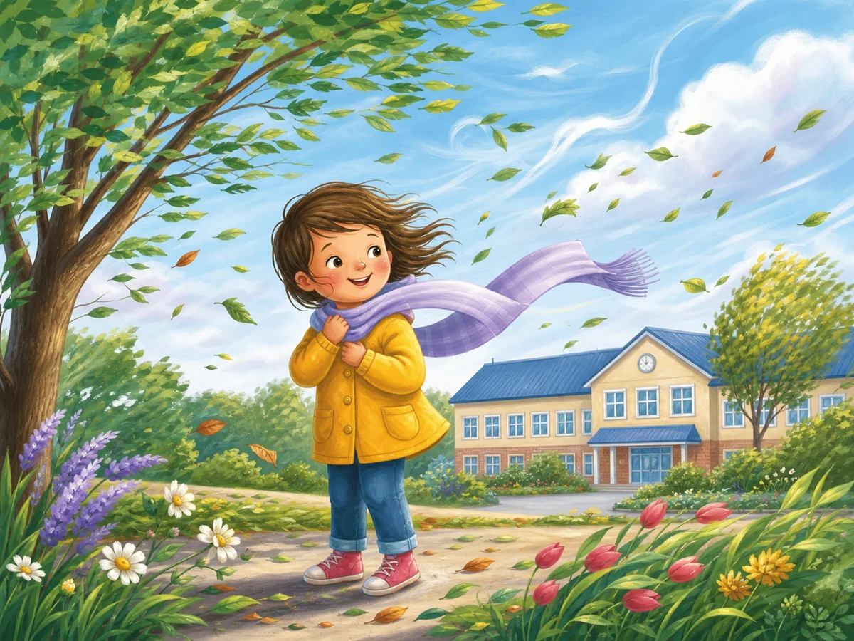Wind moving leaves in a school garden