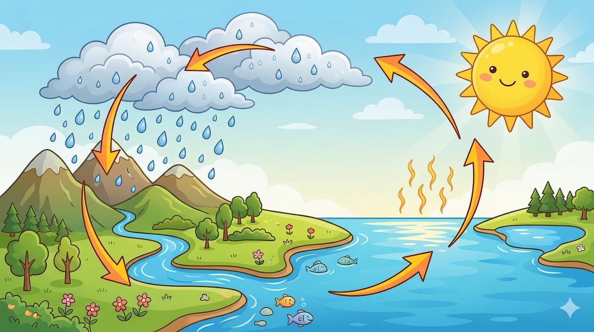 Ilustración del ciclo del agua para Infantil