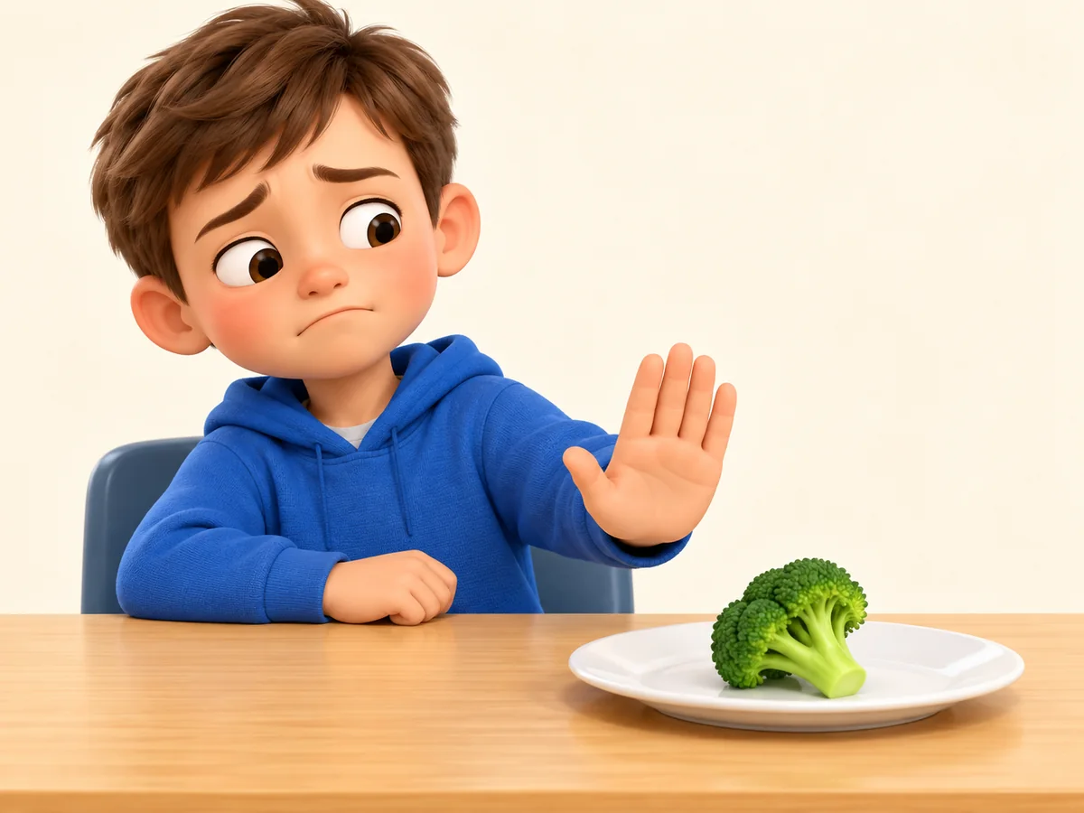 Boy who does not like broccoli