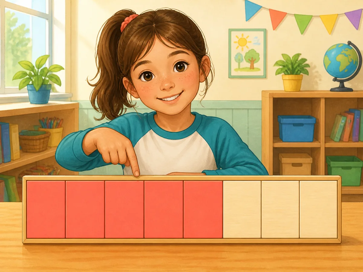 Tablero dividido en ocho partes iguales con cinco coloreadas y tres sin colorear