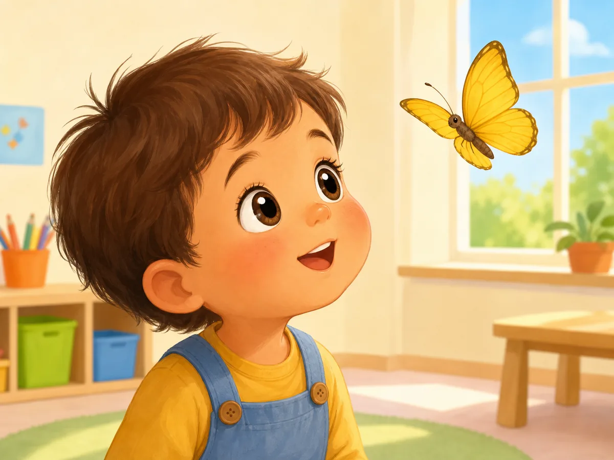 Ni&ntilde;o mirando una mariposa con sus ojos