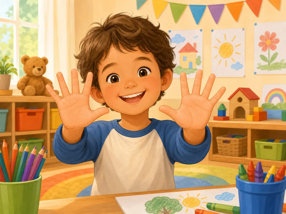 Ni&ntilde;o mostrando diez dedos para contar