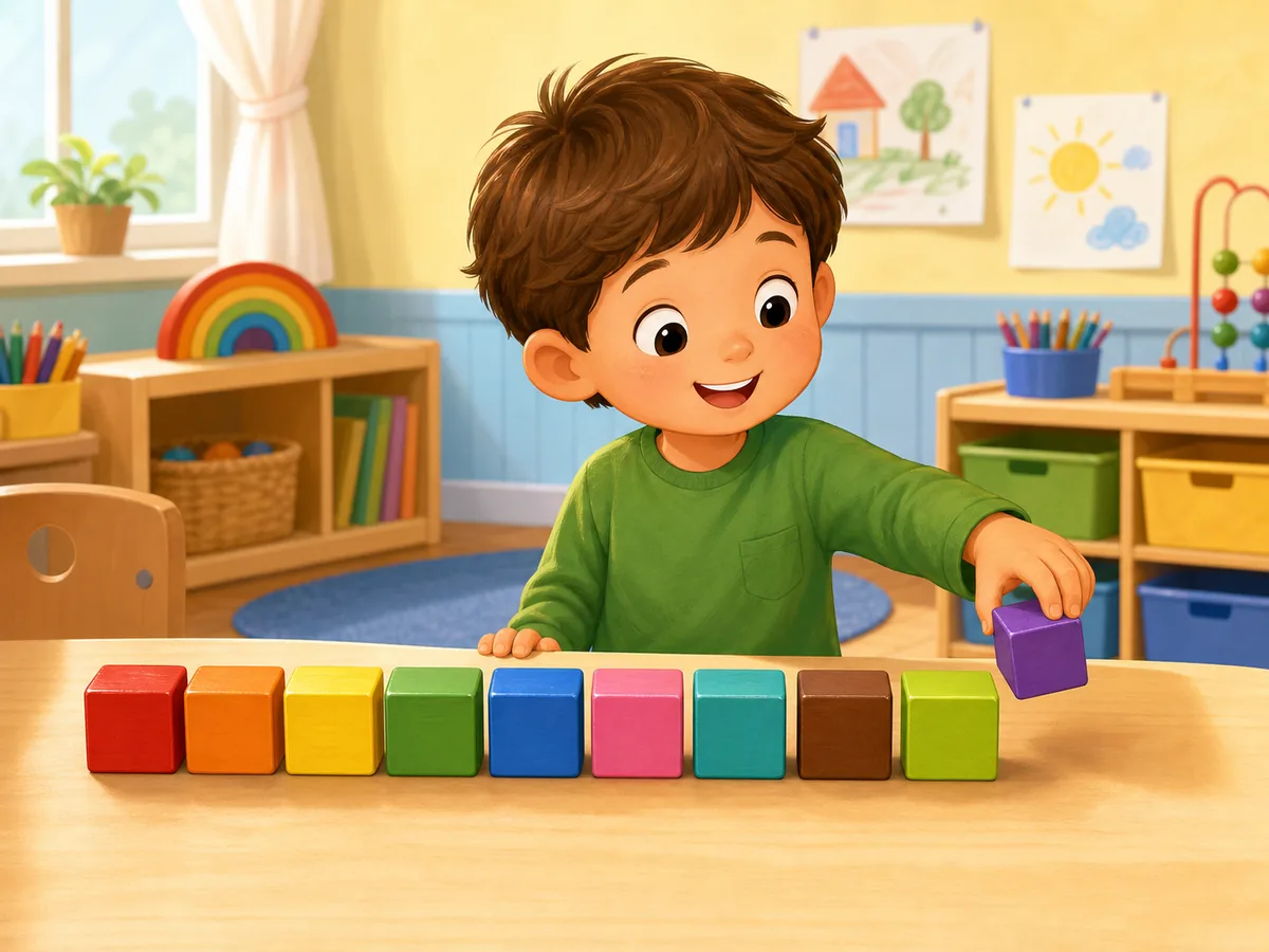 Ni&ntilde;o colocando el d&eacute;cimo bloque despu&eacute;s del nueve