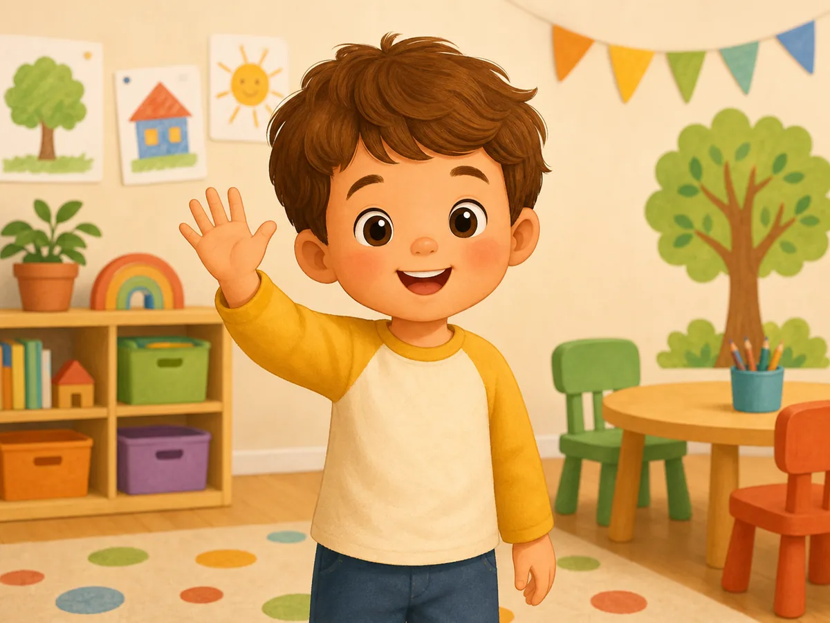 Ni&ntilde;o saludando con una mano