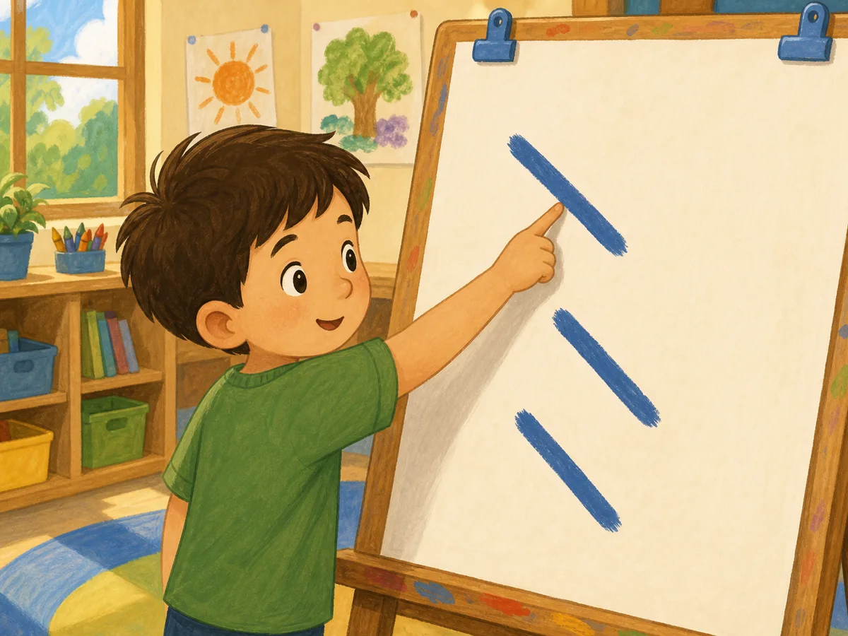 Ni&ntilde;o contando tres l&iacute;neas oblicuas iguales