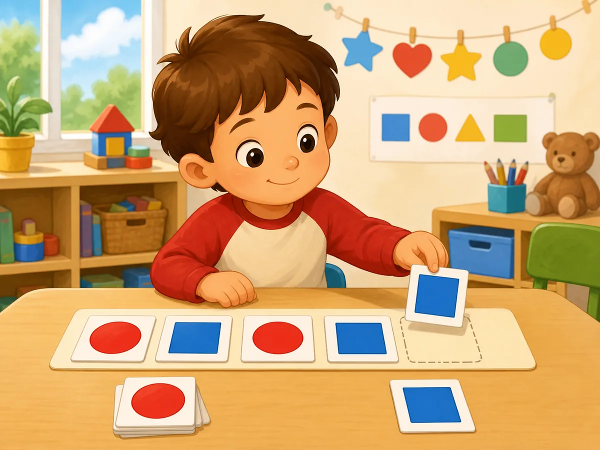 Tarjetas rojas y azules colocadas en una serie alterna