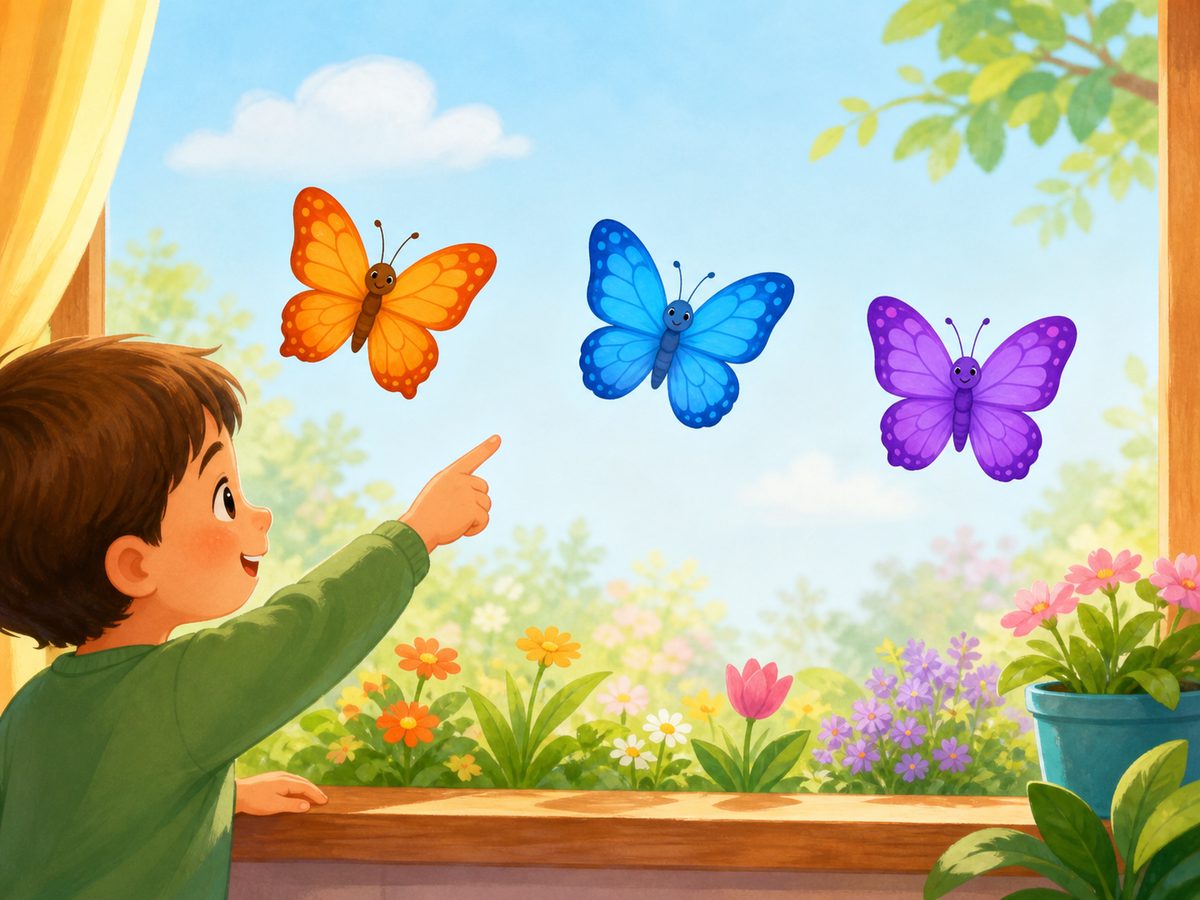 Tres mariposas de colores separadas en un jardín de primavera