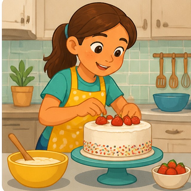 Child preparing a birthday cake
