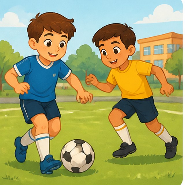 Children with a football after school