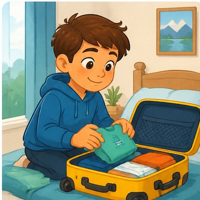 Child with suitcase and calendar: travel tomorrow