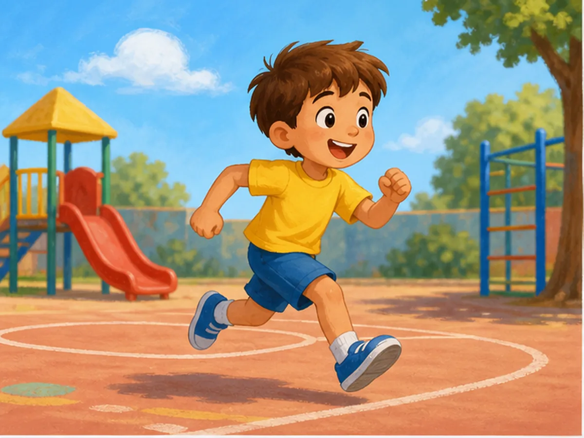 Nino corriendo en el patio del colegio
