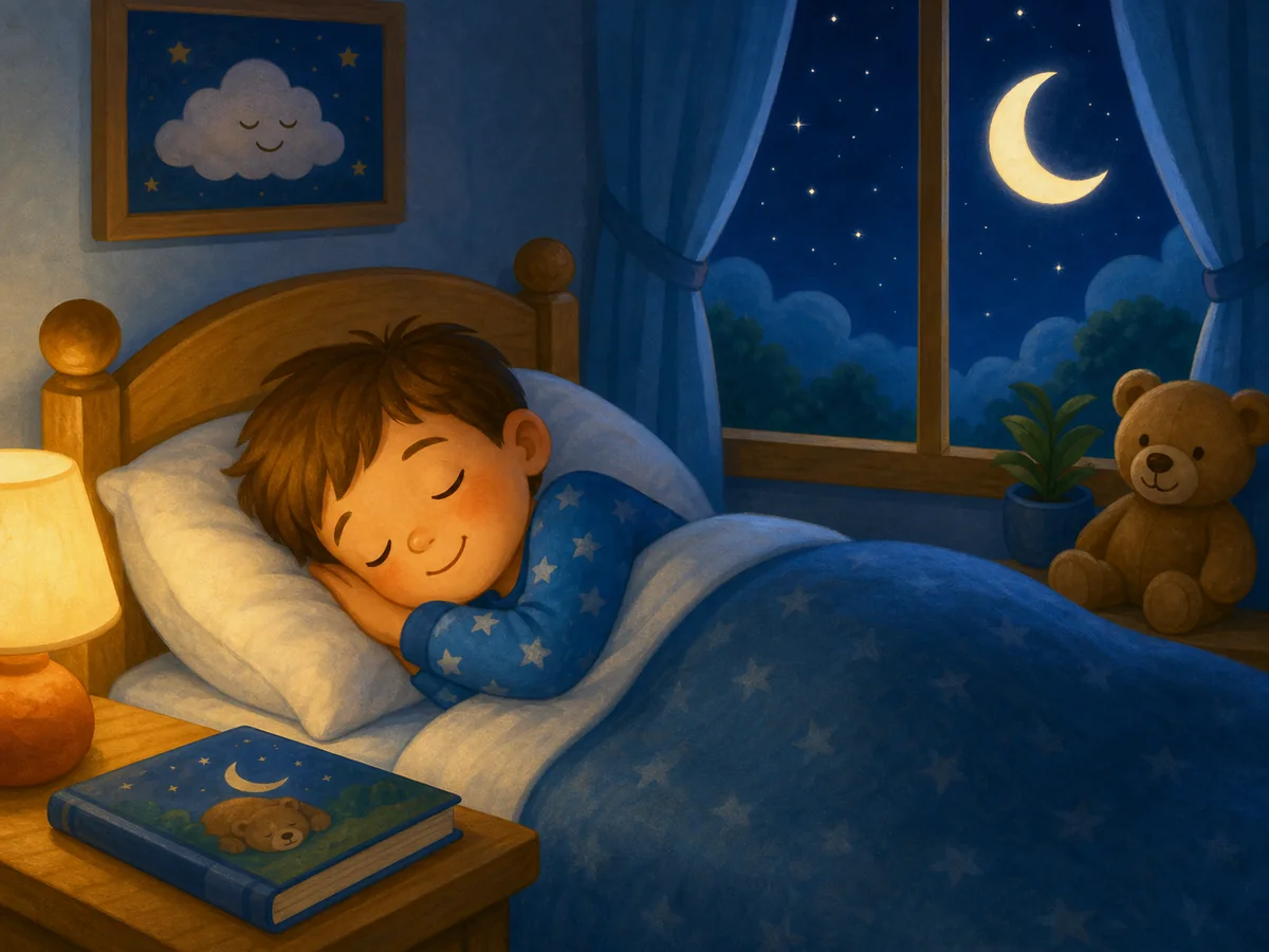 Nino durmiendo tranquilo en su dormitorio por la noche