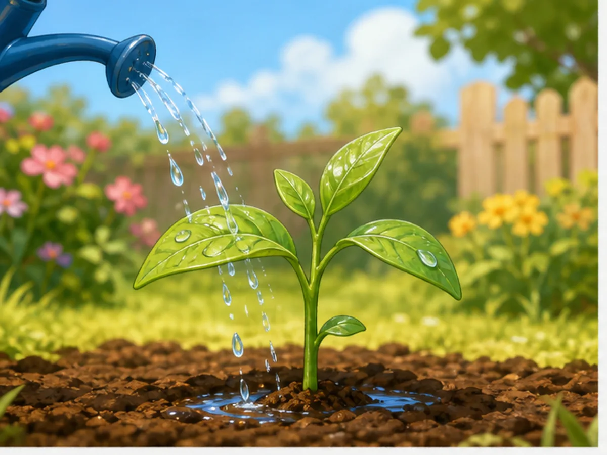 Planta verde creciendo y recibiendo agua