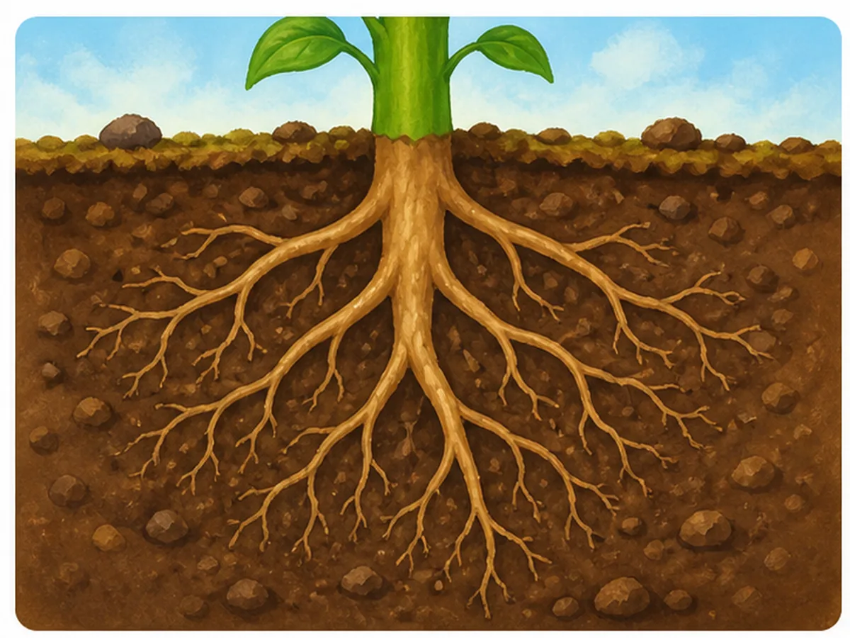 Raices de una planta bajo la tierra