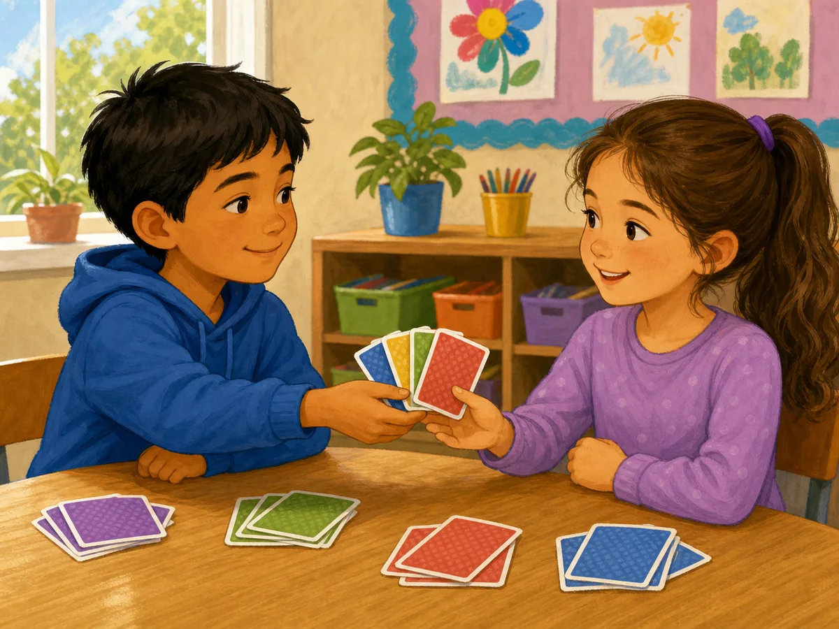 Dos ninos comparten cartas