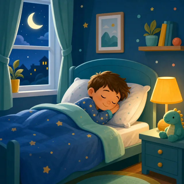 Child sleeping peacefully in bed at night