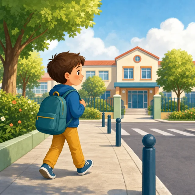 Child going to school with a backpack