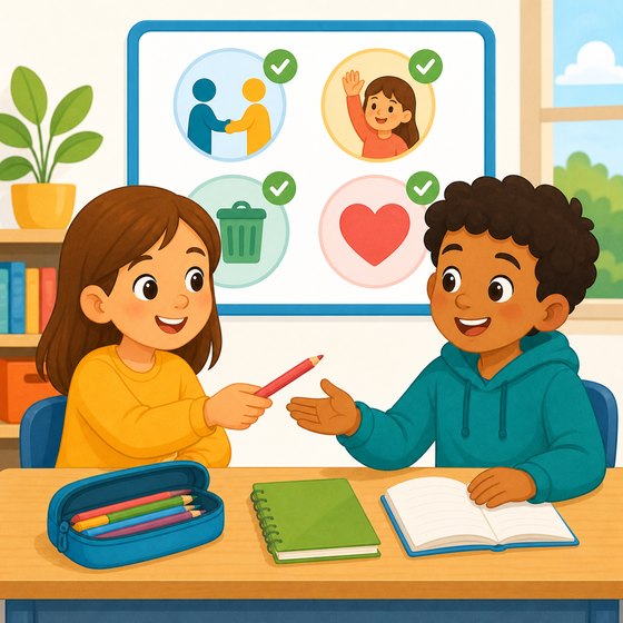 Ilustración de normas de convivencia en clase
