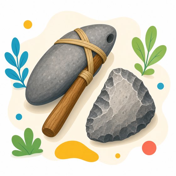 Ilustración de herramientas de piedra prehistóricas