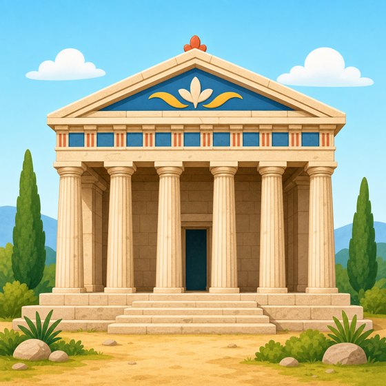Ilustración de un templo antiguo con columnas