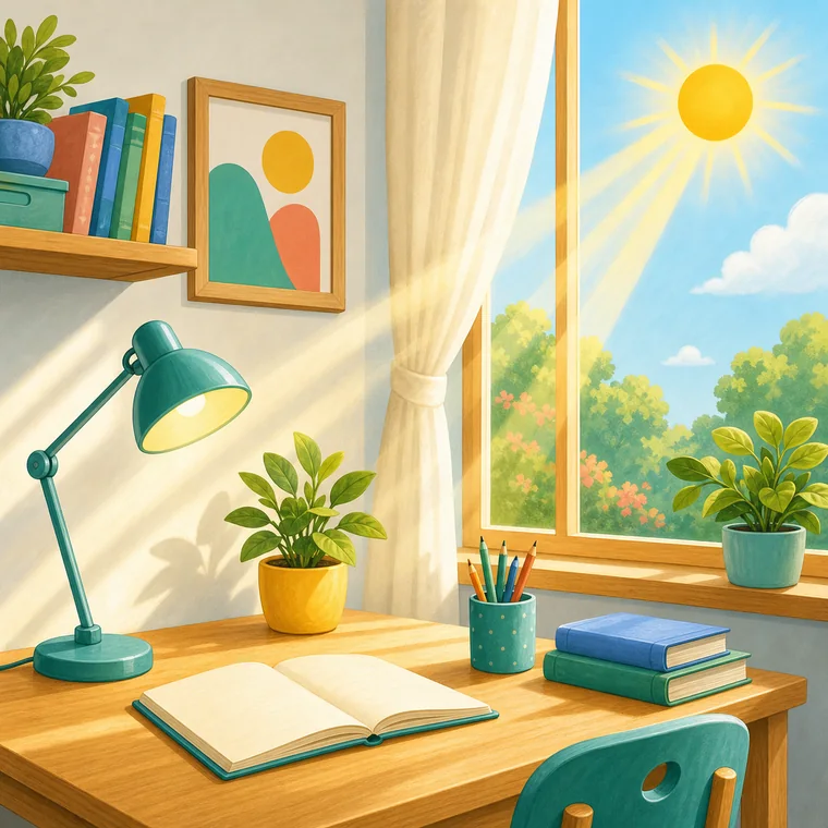 Luz del sol iluminando un escritorio