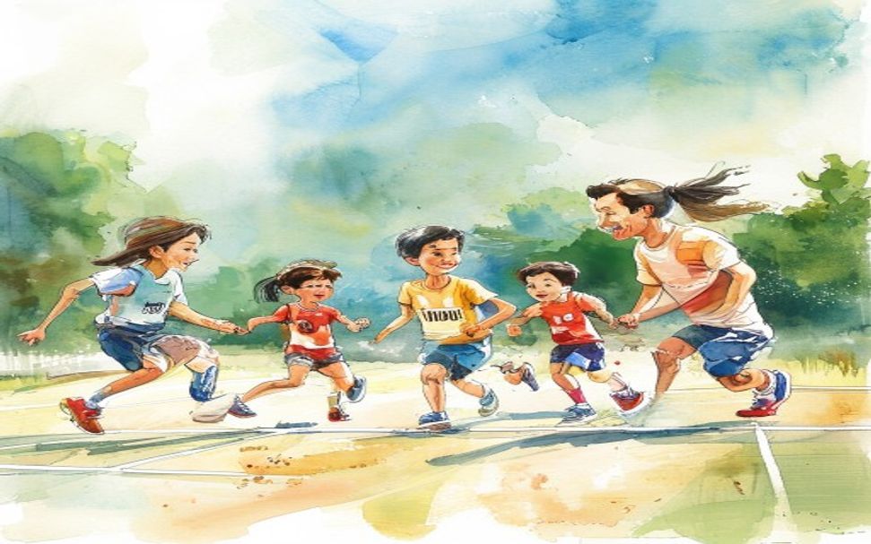 Ninos en una carrera de relevos