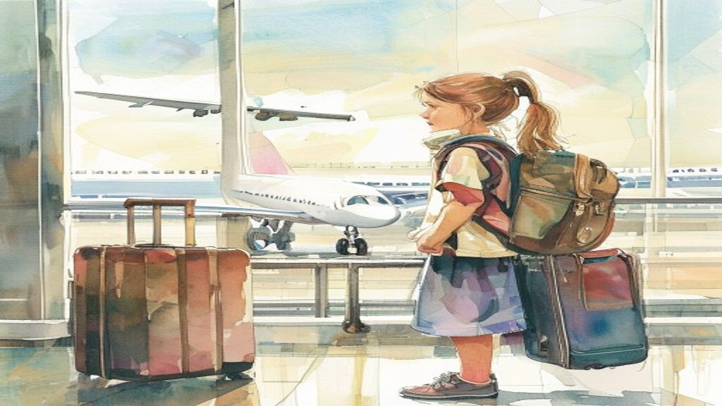 Girl with a suitcase at the airport