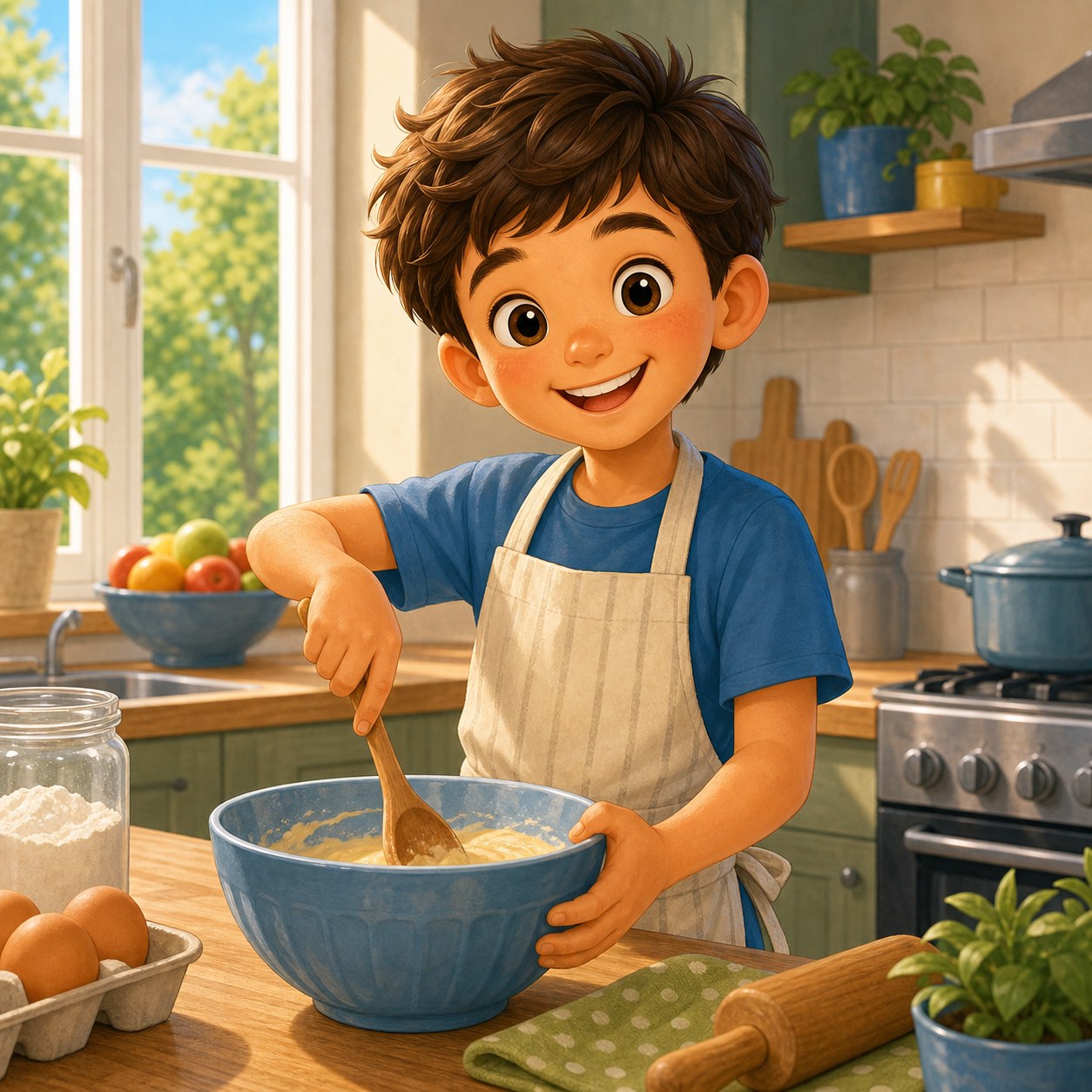 Boy going to cook in the kitchen