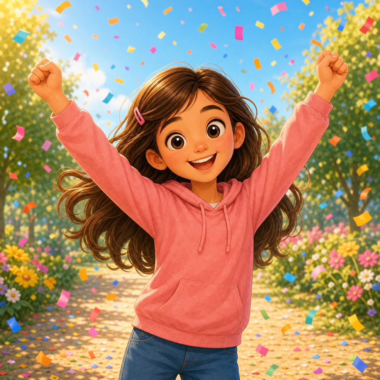 Nina muy feliz celebrando