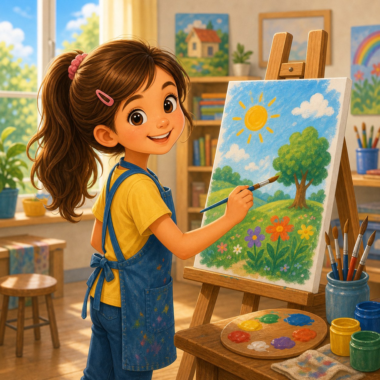 Girl painting a picture