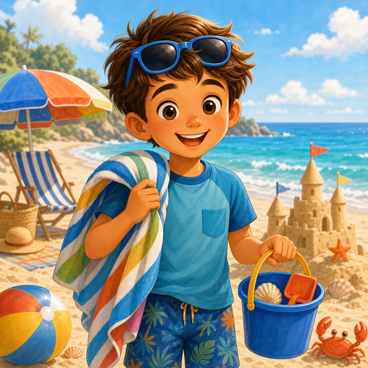 Boy ready to go to the beach
