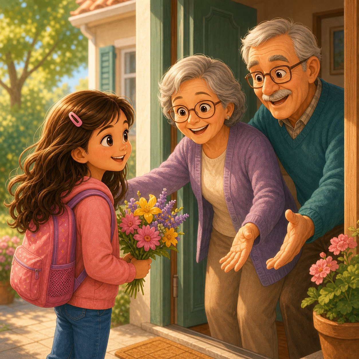 Girl visiting her grandparents