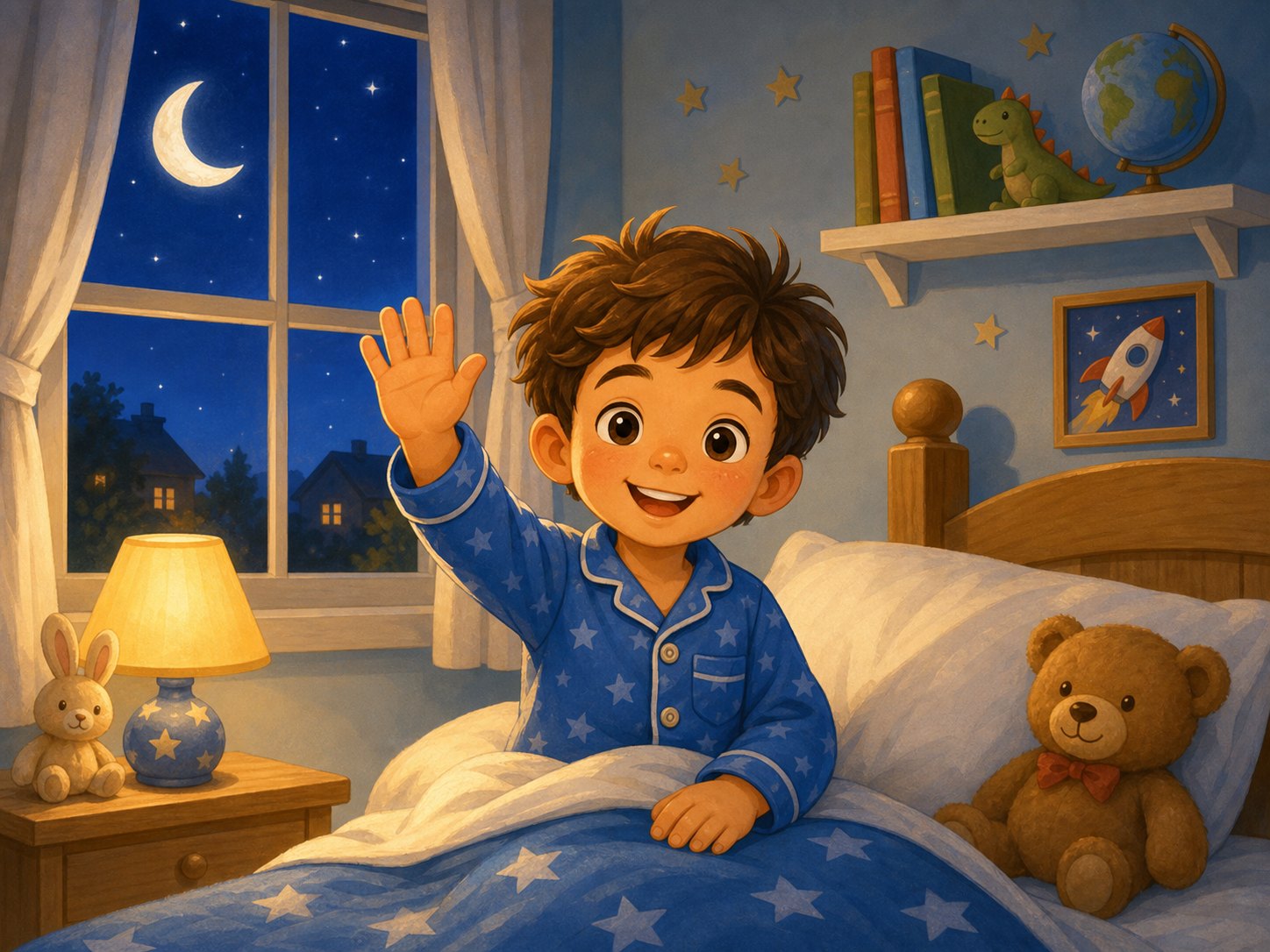 A child saying good night before sleeping