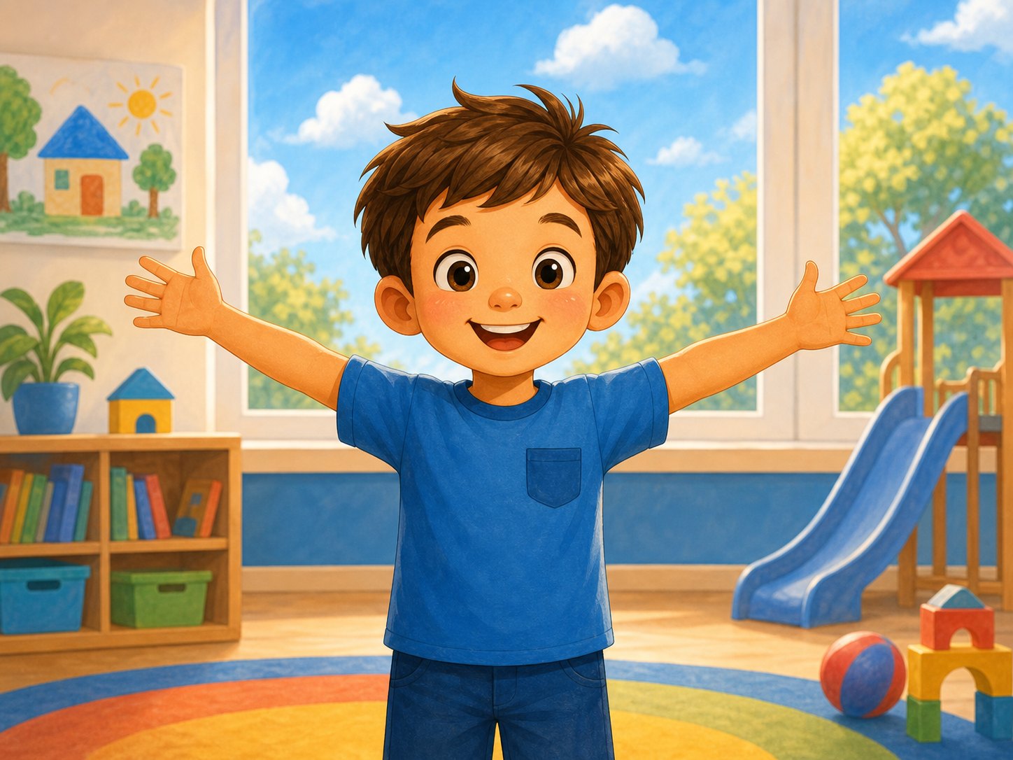 A child stretching both arms