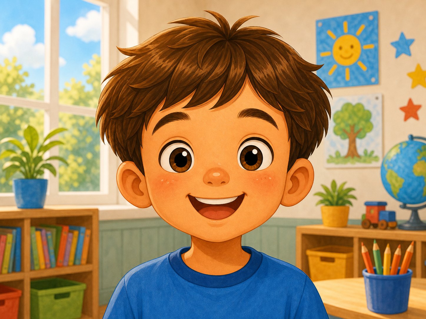 A smiling child with the whole face visible