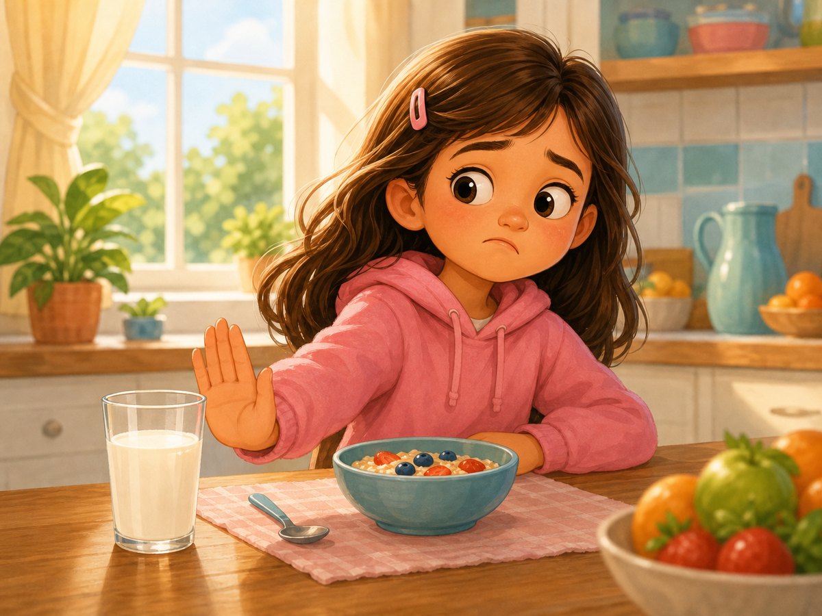 A child refusing a glass of milk