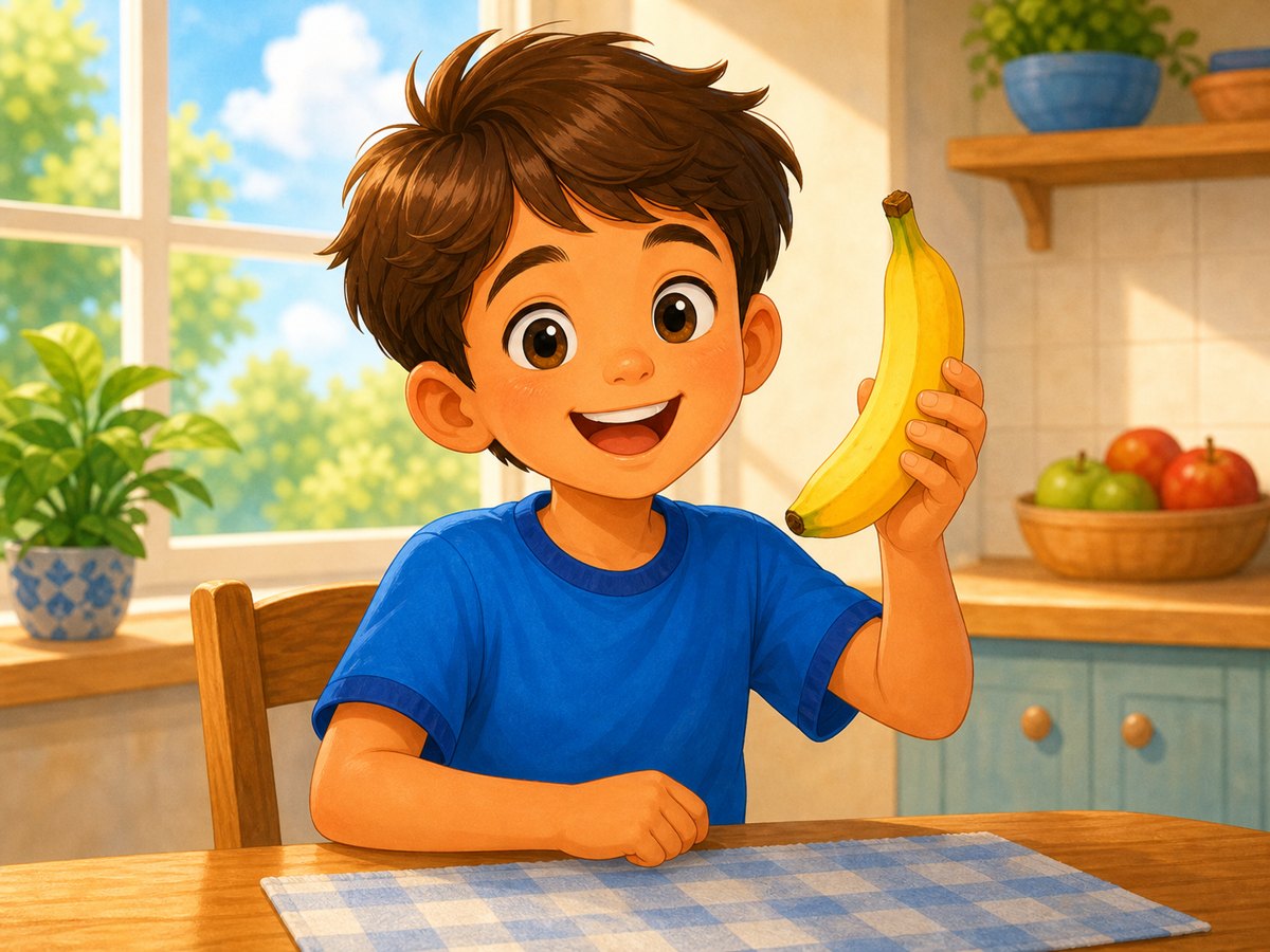 A child showing one banana