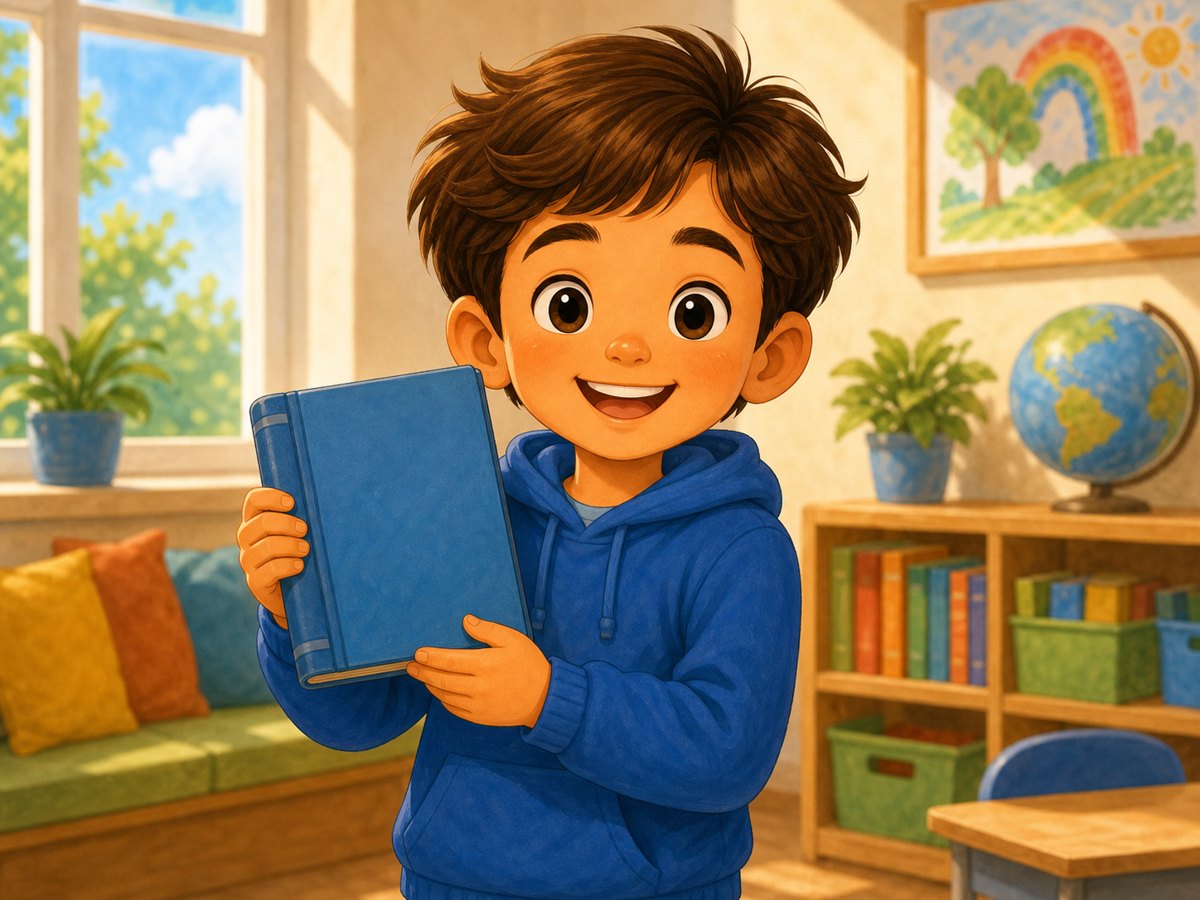 A child showing one book