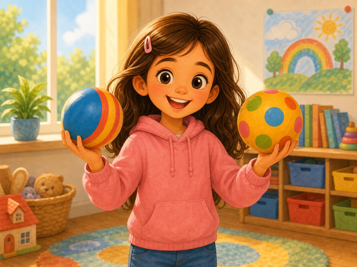 A child showing two balls