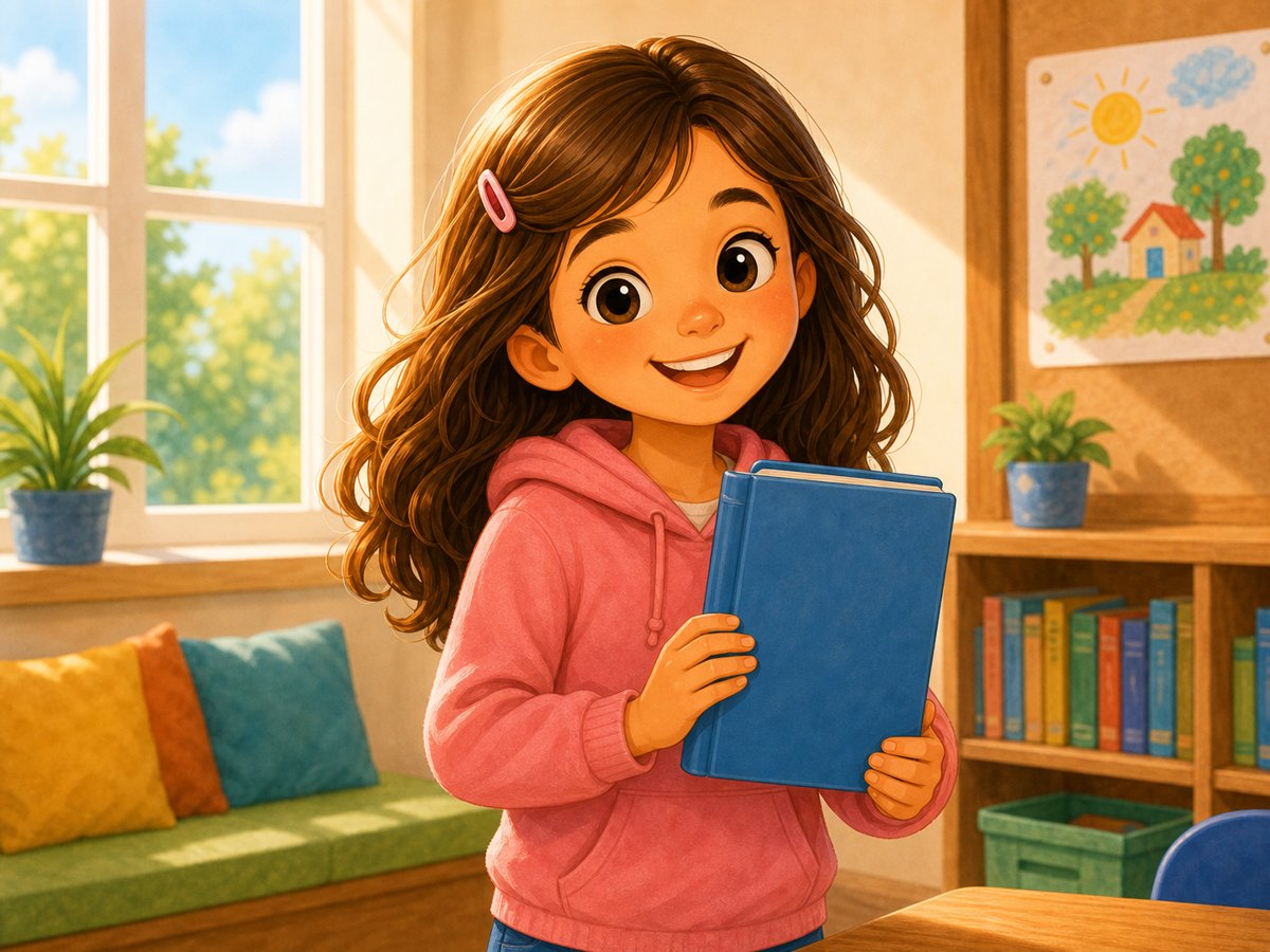 A child showing one book