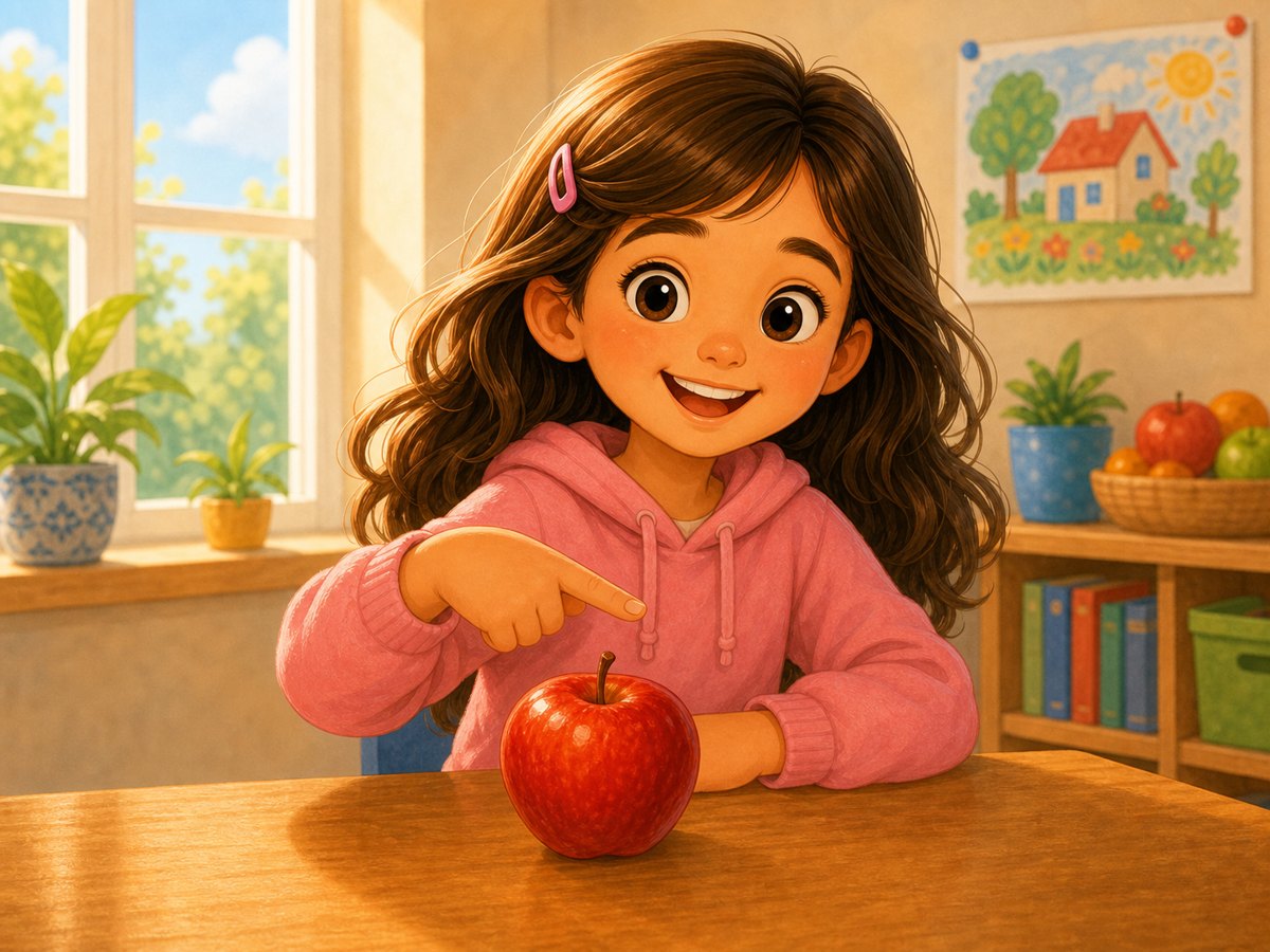 A child with an apple close by