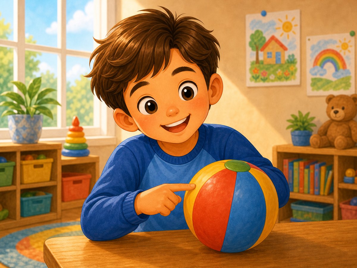 A child with a ball close by