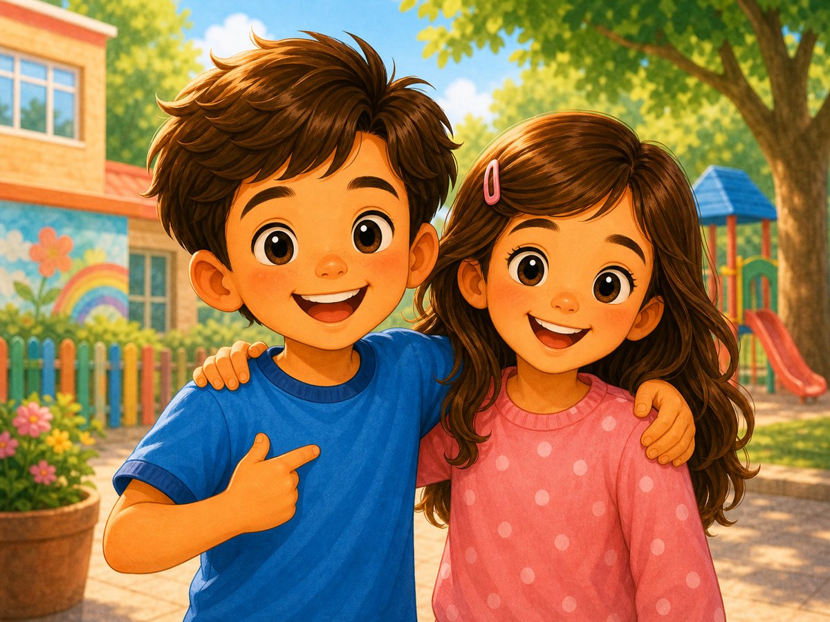 Two children smiling together as friends