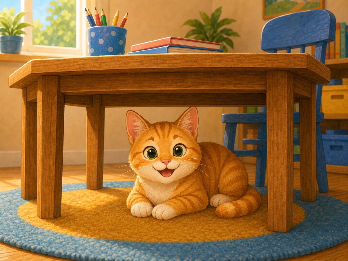 A cat under a table