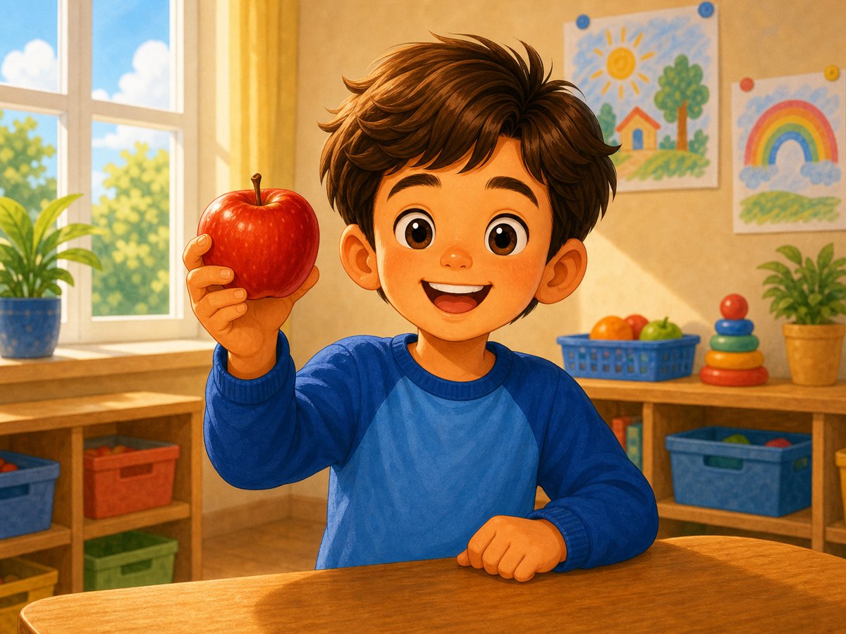 A child holding an apple