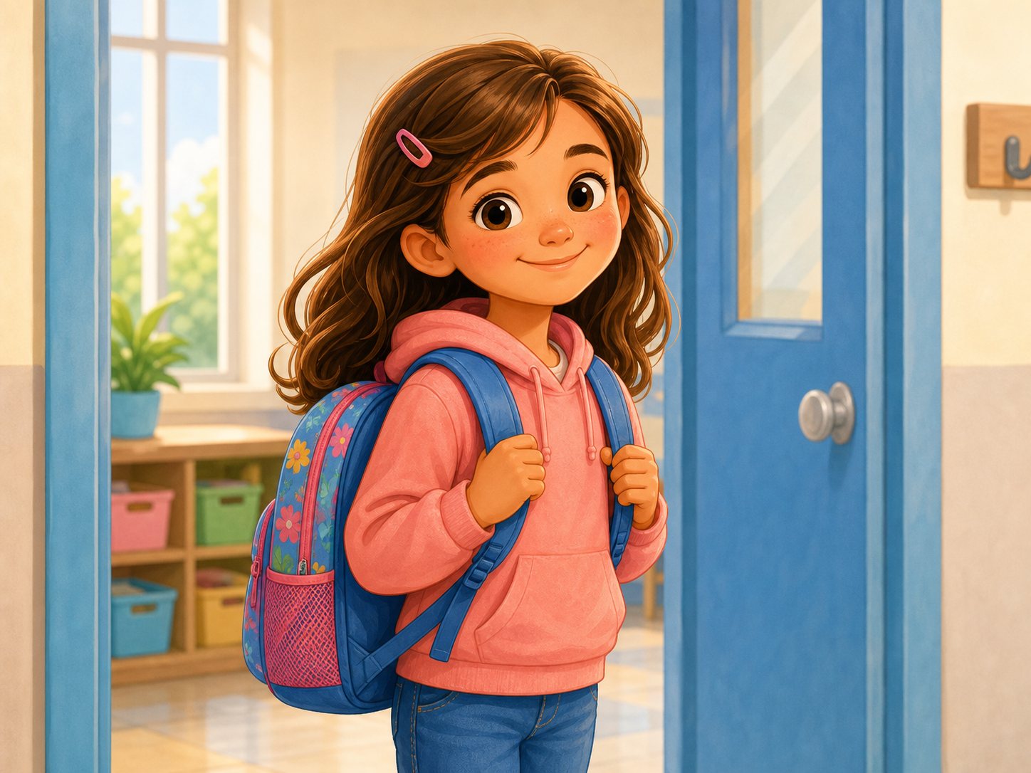 A girl wearing a backpack