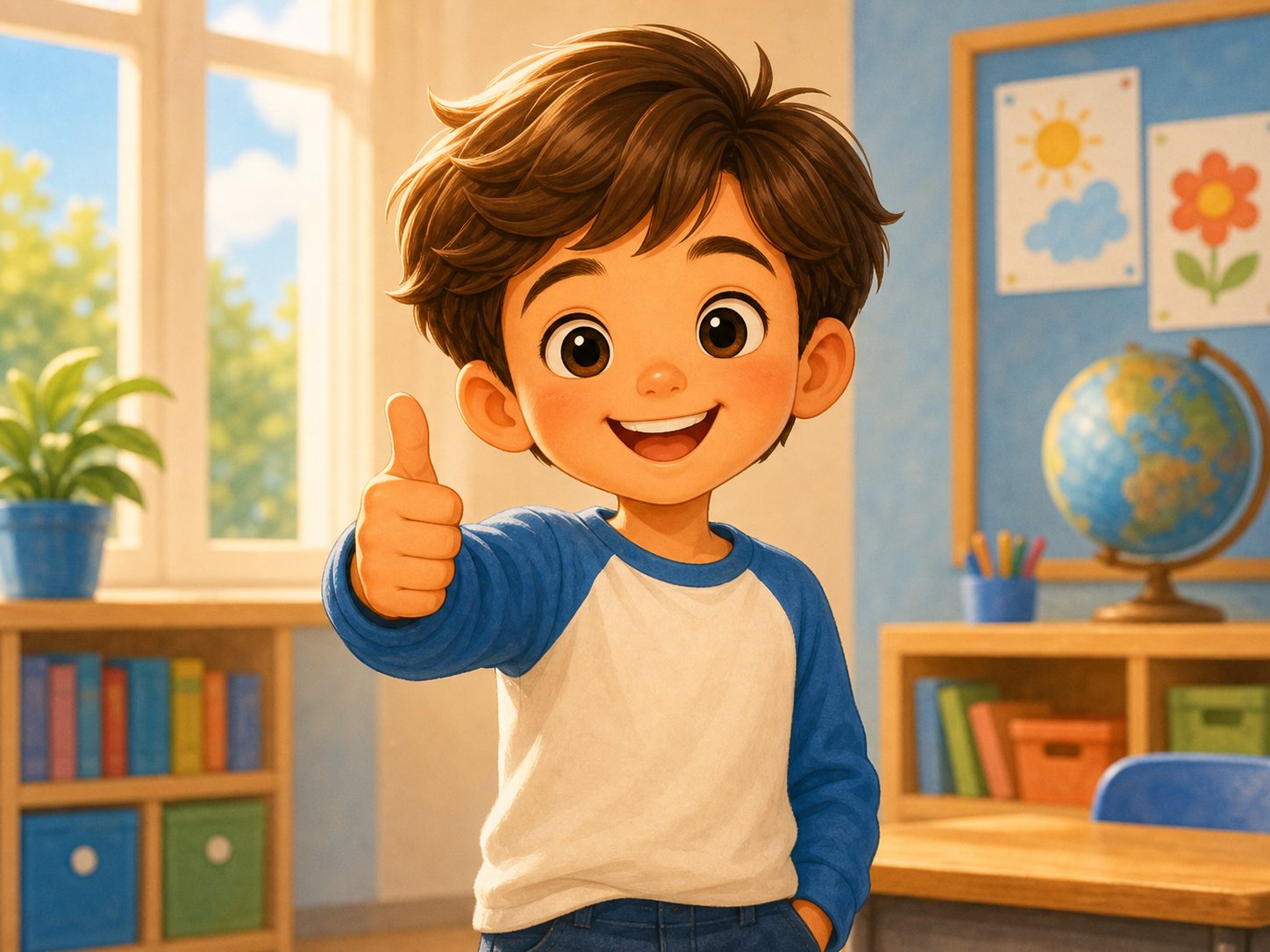 A happy child giving thumbs up