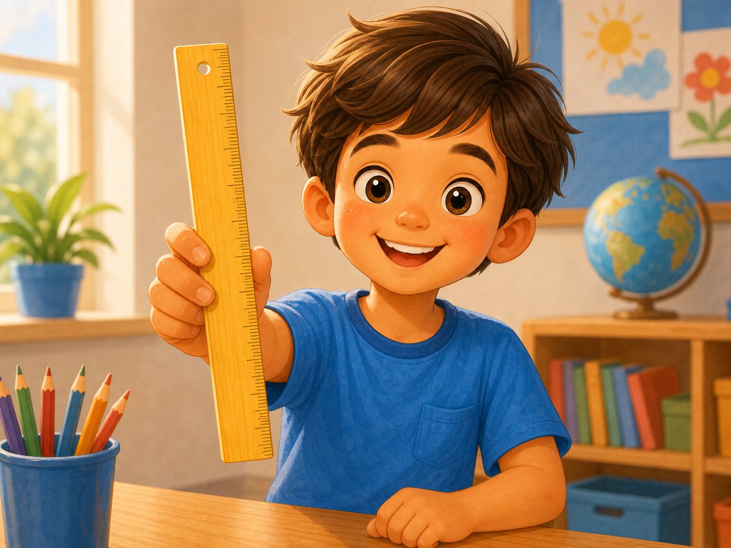 A child showing a ruler