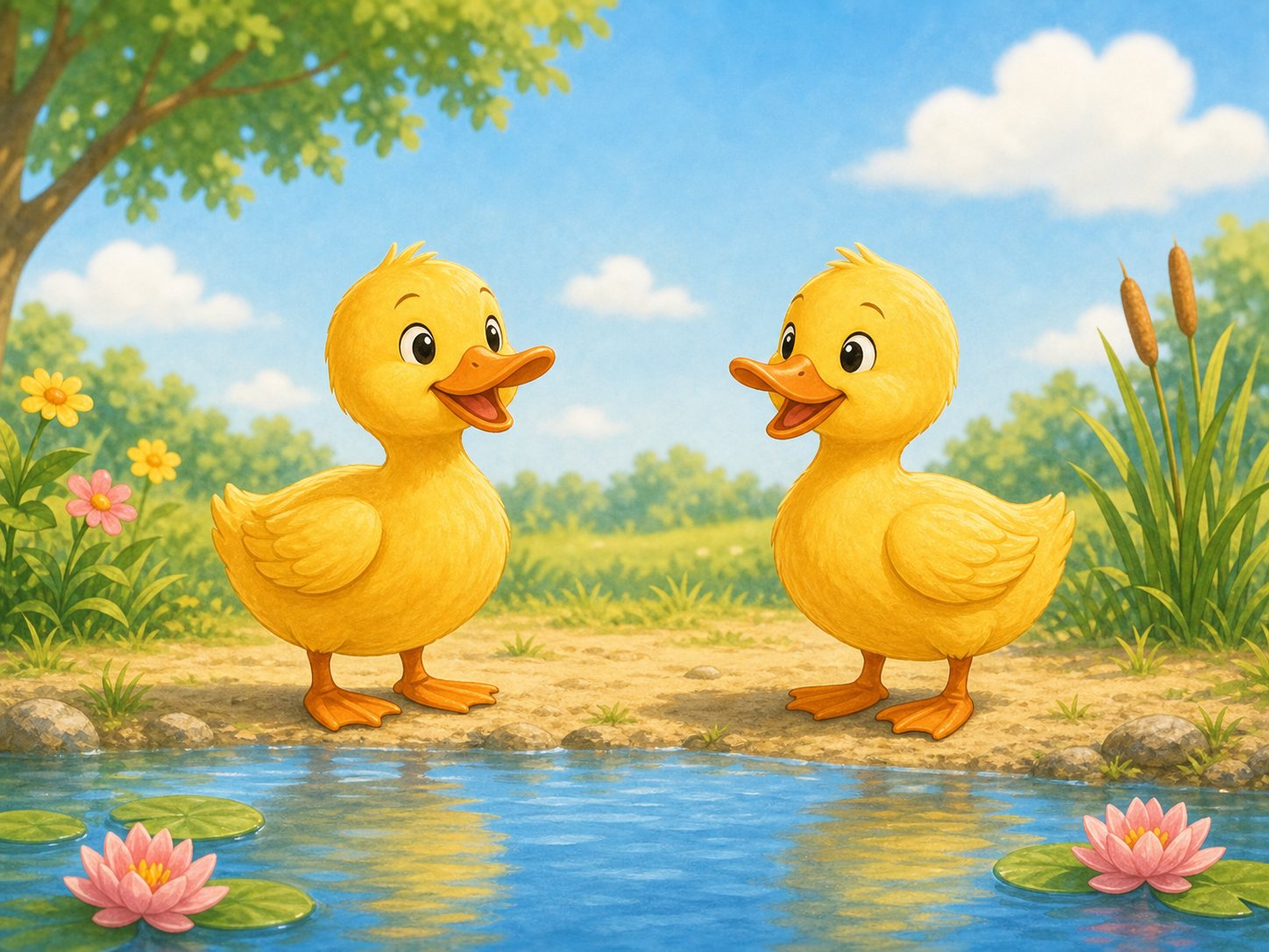 Dos patitos junto al agua